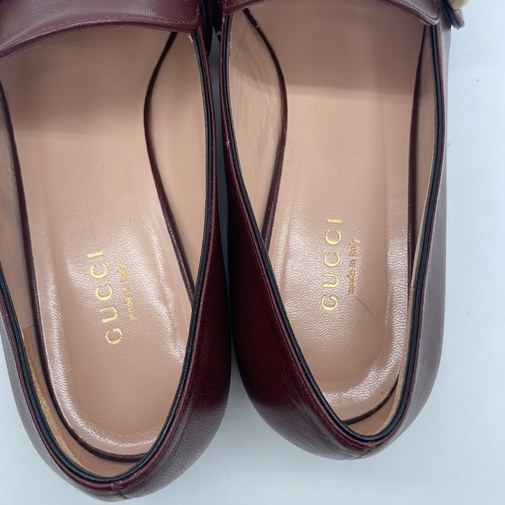 Gucci Burgundy leather Malaga Kid GG Marmont Loafers Vintage Bordeaux 37.5 - Picture 5 of 9